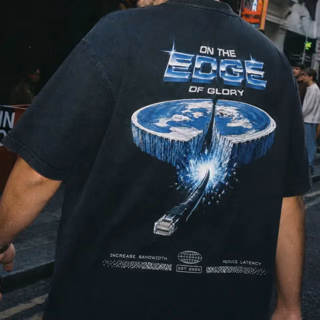 Navy tee with a detailed graphic back print